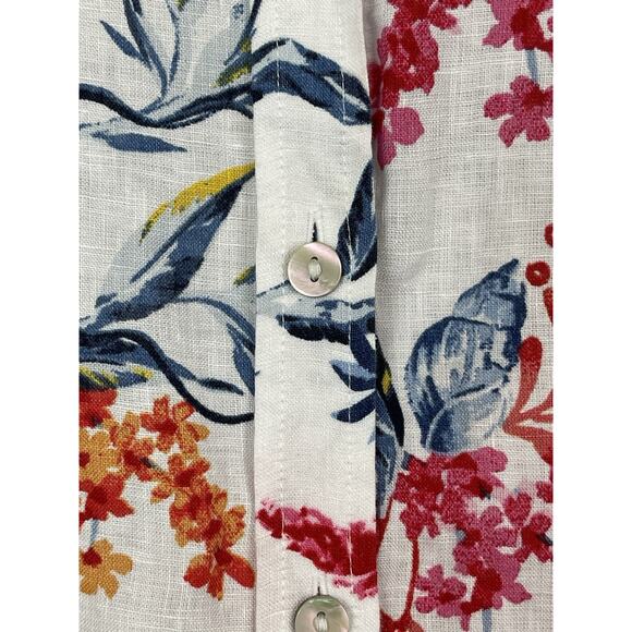 Chico's Linen Shirt Sz 1 (Medium) White w Red and Blue Floral Print Pearl Button - Picture 7 of 11